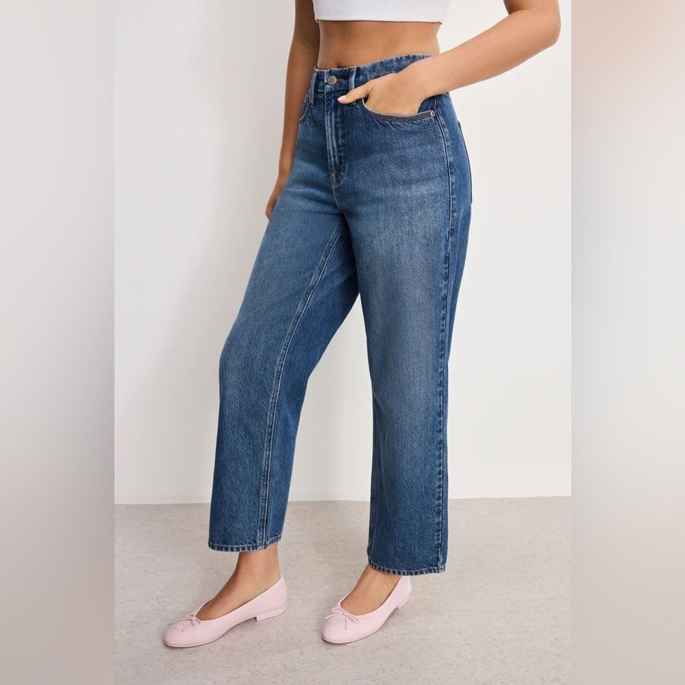 NWT Good American GOOD 90S CROPPED RELAXED JEANS